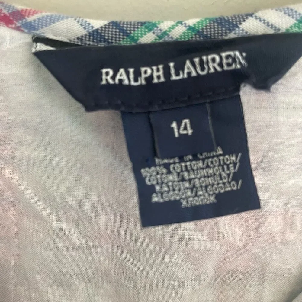 Ralph Lauren Pink Plaid Summer Dress Girl Size 14 Wedding Preppy Academia Prep